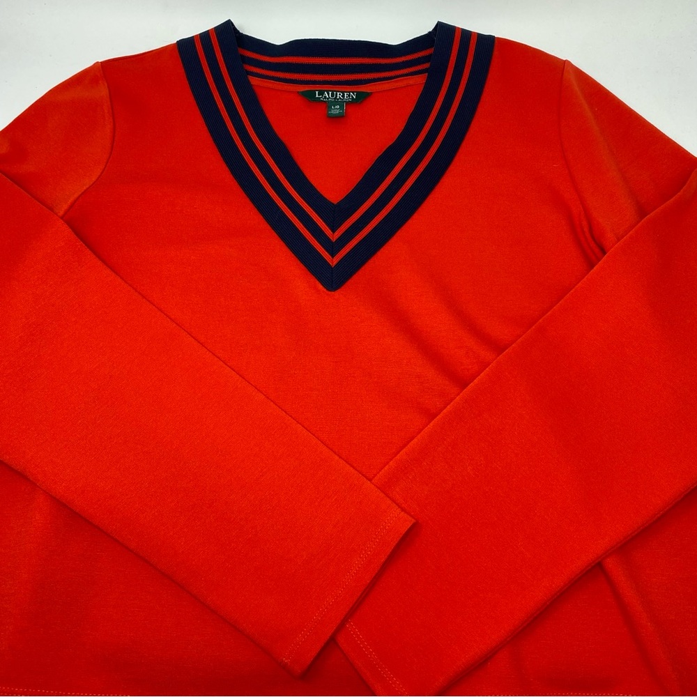 Lauren Ralph Lauren Layered Cricket Sweater Top Red White Blue Preppy Large - Picture 3 of 12